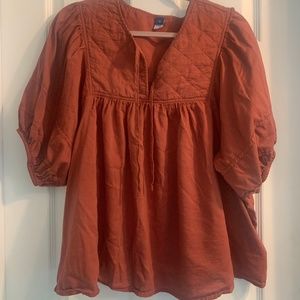 Old Navy Puff-Sleeve Split-Neck Quilted Swing Blouse